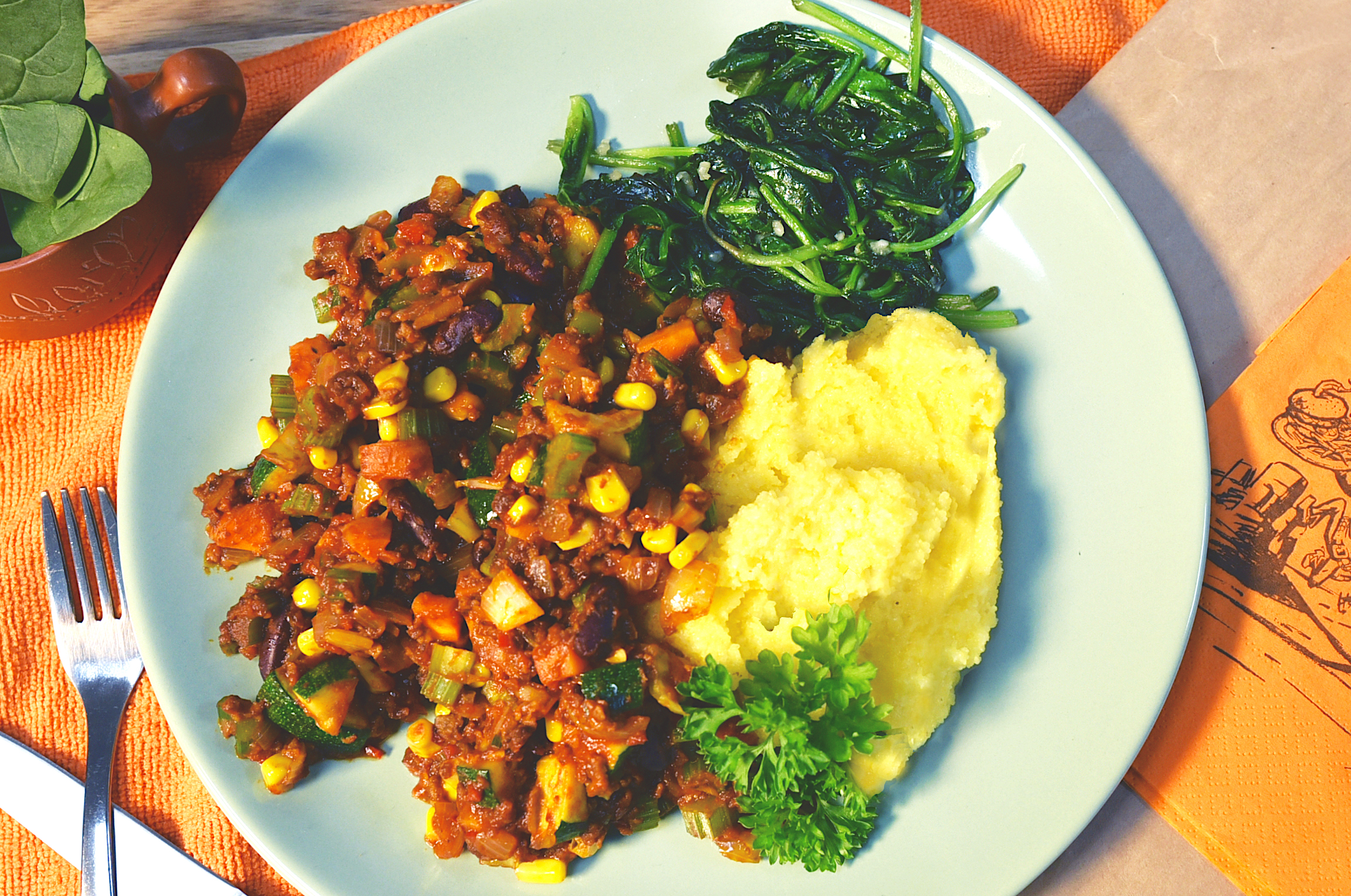 Chili sin carne met polenta
